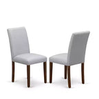 Set da pranzo moderno HomeStock Belmont 5 pezzi - 4 sedie da pranzo, tavolo da pranzo in legno - Seduta in tessuto lino grigio, schienale alto (finitura noce anticato)