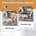 Set sala da pranzo rustico per 6, tavolo rettangolare in legno da 6 pezzi e 4 sedie con panca per cucina