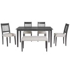 Set sala da pranzo rustico per 6, tavolo rettangolare in legno da 6 pezzi e 4 sedie con panca per cucina