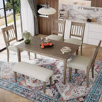 Set sala da pranzo rustico per 6, tavolo rettangolare in legno da 6 pezzi e 4 sedie con panca per cucina