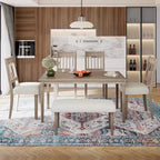 Set sala da pranzo rustico per 6, tavolo rettangolare in legno da 6 pezzi e 4 sedie con panca per cucina