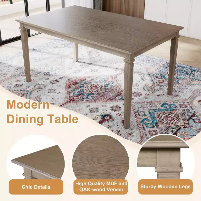 Set sala da pranzo rustico per 6, tavolo rettangolare in legno da 6 pezzi e 4 sedie con panca per cucina