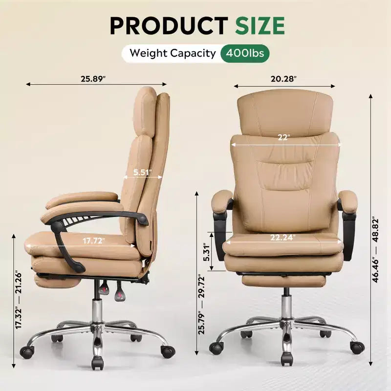Sedia da ufficio direzionale in pelle GALAXHERO con poggiapiedi, sedia da scrivania ergonomica per carichi pesanti con schienale alto, grande e alta con supporto lombare