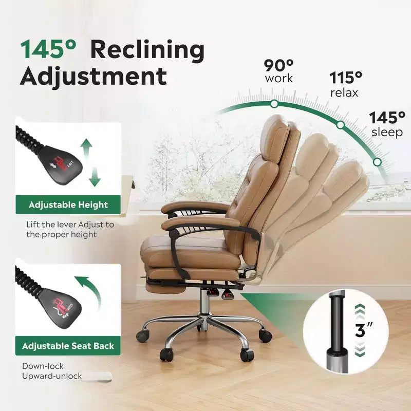 Sedia da ufficio direzionale in pelle GALAXHERO con poggiapiedi, sedia da scrivania ergonomica per carichi pesanti con schienale alto, grande e alta con supporto lombare