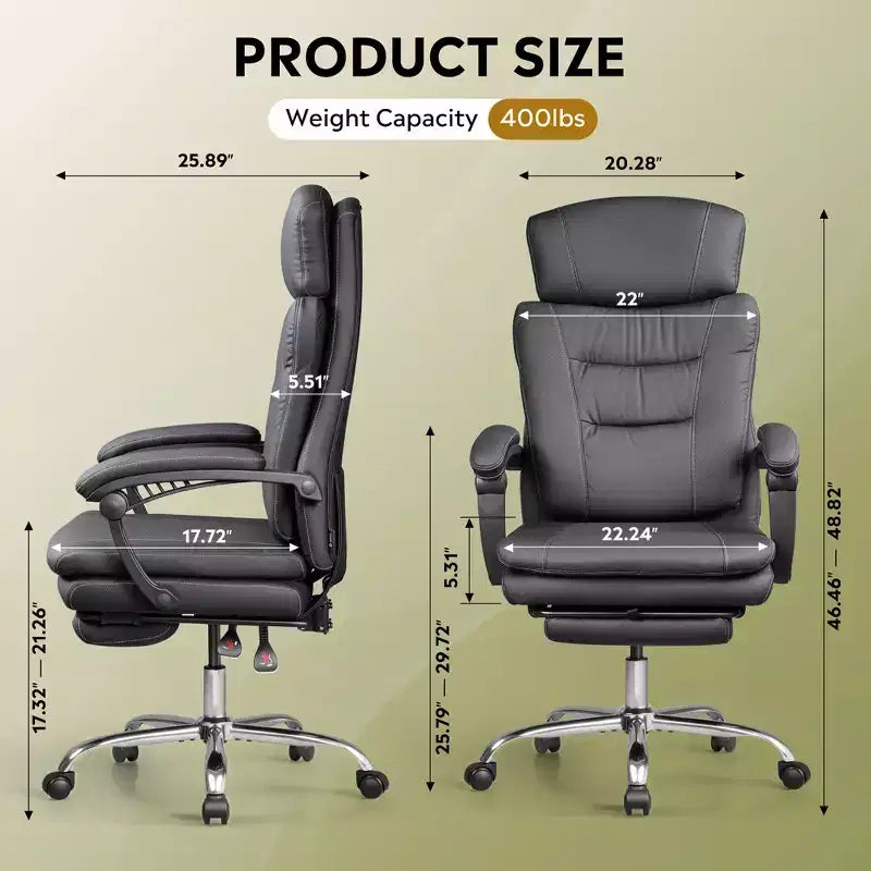 Sedia da ufficio direzionale in pelle GALAXHERO con poggiapiedi, sedia da scrivania ergonomica per carichi pesanti con schienale alto, grande e alta con supporto lombare
