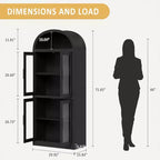 Libreria rustica ad arco da 72 pollici - Mobile espositore alto in legno a 5 ripiani, Armadietto contenitore con ante in vetro/legno
