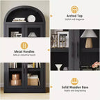 Libreria rustica ad arco da 72 pollici - Mobile espositore alto in legno a 5 ripiani, Armadietto contenitore con ante in vetro/legno
