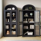 Libreria rustica ad arco da 72 pollici - Mobile espositore alto in legno a 5 ripiani, Armadietto contenitore con ante in vetro/legno