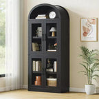 Libreria rustica ad arco da 72 pollici - Mobile espositore alto in legno a 5 ripiani, Armadietto contenitore con ante in vetro/legno