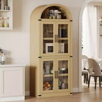 Libreria rustica ad arco da 72 pollici - Mobile espositore alto in legno a 5 ripiani, Armadietto contenitore con ante in vetro/legno