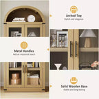 Libreria rustica ad arco da 72 pollici - Mobile espositore alto in legno a 5 ripiani, Armadietto contenitore con ante in vetro/legno