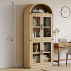 Libreria rustica ad arco da 72 pollici - Mobile espositore alto in legno a 5 ripiani, Armadietto contenitore con ante in vetro/legno