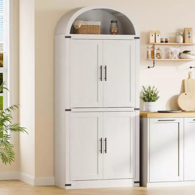 Libreria rustica ad arco da 72 pollici - Mobile espositore alto in legno a 5 ripiani, Armadietto contenitore con ante in vetro/legno