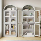 Libreria rustica ad arco da 72 pollici - Mobile espositore alto in legno a 5 ripiani, Armadietto contenitore con ante in vetro/legno