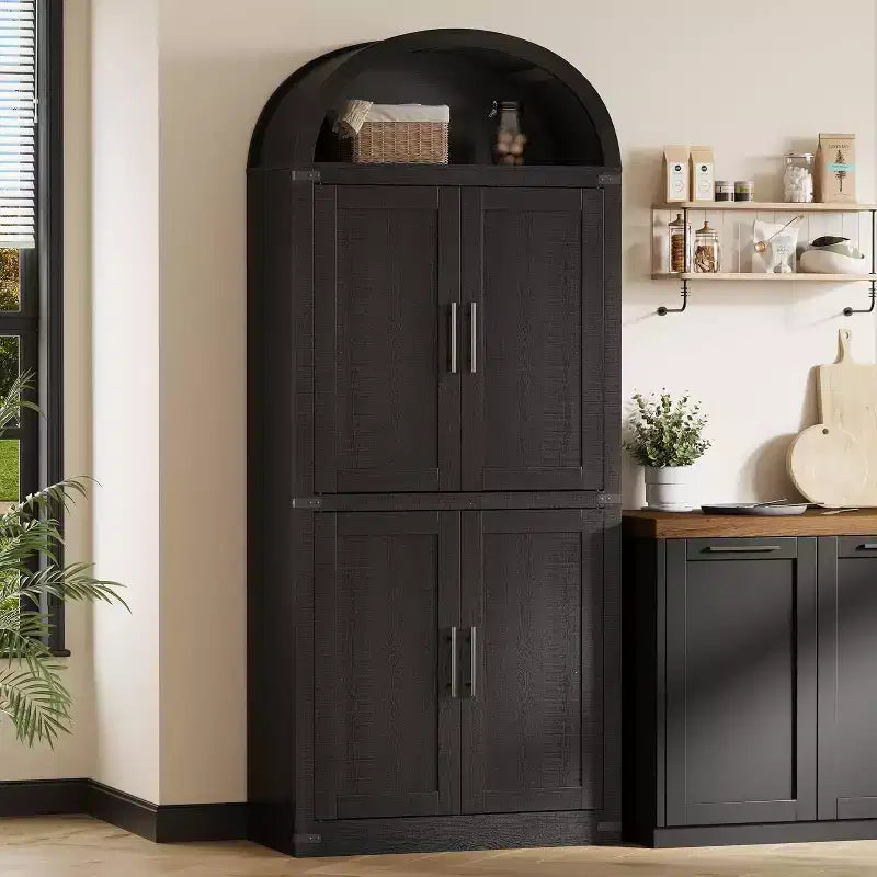 Libreria rustica ad arco da 72 pollici - Mobile espositore alto in legno a 5 ripiani, Armadietto contenitore con ante in vetro/legno