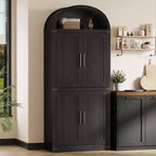 Libreria rustica ad arco da 72 pollici - Mobile espositore alto in legno a 5 ripiani, Armadietto contenitore con ante in vetro/legno