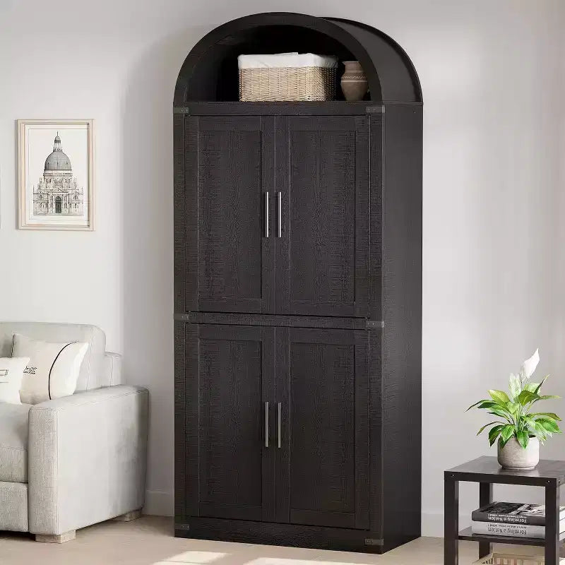 Libreria rustica ad arco da 72 pollici - Mobile espositore alto in legno a 5 ripiani, Armadietto contenitore con ante in vetro/legno