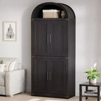 Libreria rustica ad arco da 72 pollici - Mobile espositore alto in legno a 5 ripiani, Armadietto contenitore con ante in vetro/legno
