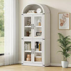 Libreria rustica ad arco da 72 pollici - Mobile espositore alto in legno a 5 ripiani, Armadietto contenitore con ante in vetro/legno