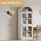 Libreria rustica ad arco da 72 pollici - Mobile espositore alto in legno a 5 ripiani, Armadietto contenitore con ante in vetro/legno