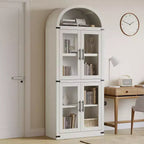 Libreria rustica ad arco da 72 pollici - Mobile espositore alto in legno a 5 ripiani, Armadietto contenitore con ante in vetro/legno