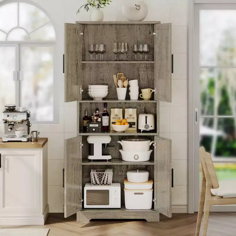 Mobile dispensa da cucina alto 70 pollici con ante e ripiani regolabili, armadio autoportante