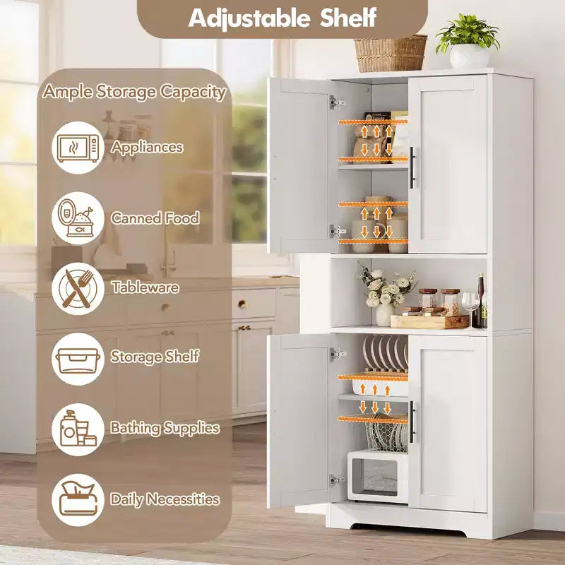 Mobile dispensa da cucina alto 70 pollici con ante e ripiani regolabili, armadio autoportante