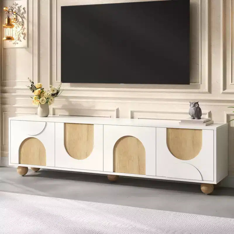 CLIHOME Mobile TV da Fattoria per TV fino a 75 pollici, Consolle Multimediale in Stile Crema con Dispositivo Rebound, Centro di Intrattenimento con 5 Gambe in Legno Massello