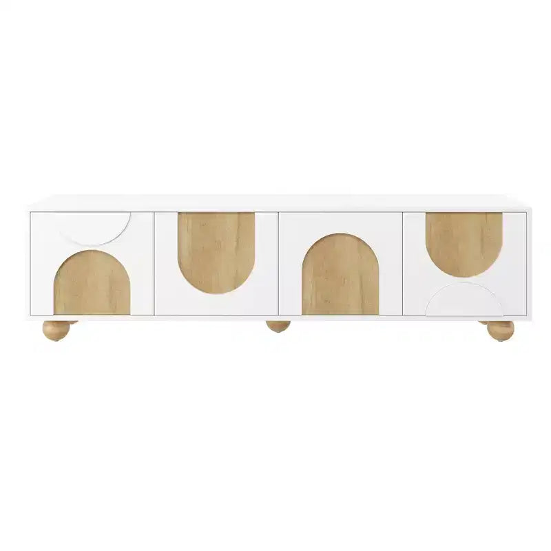 CLIHOME Mobile TV da Fattoria per TV fino a 75 pollici, Consolle Multimediale in Stile Crema con Dispositivo Rebound, Centro di Intrattenimento con 5 Gambe in Legno Massello