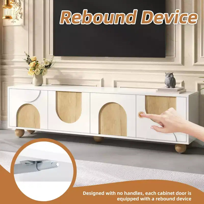 CLIHOME Mobile TV da Fattoria per TV fino a 75 pollici, Consolle Multimediale in Stile Crema con Dispositivo Rebound, Centro di Intrattenimento con 5 Gambe in Legno Massello