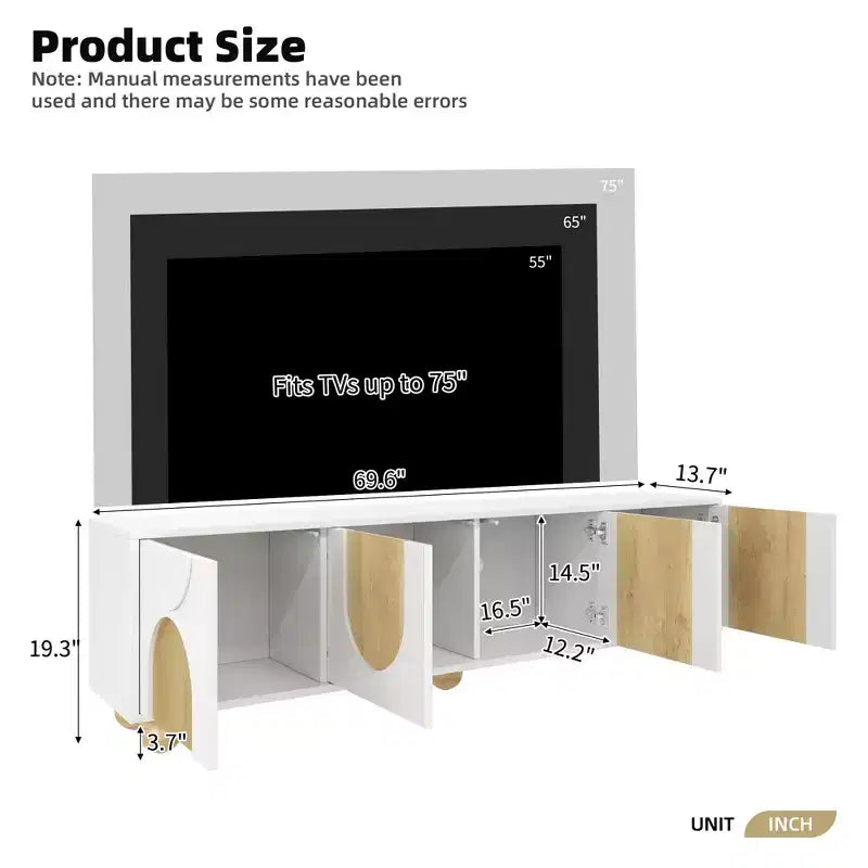 CLIHOME Mobile TV da Fattoria per TV fino a 75 pollici, Consolle Multimediale in Stile Crema con Dispositivo Rebound, Centro di Intrattenimento con 5 Gambe in Legno Massello