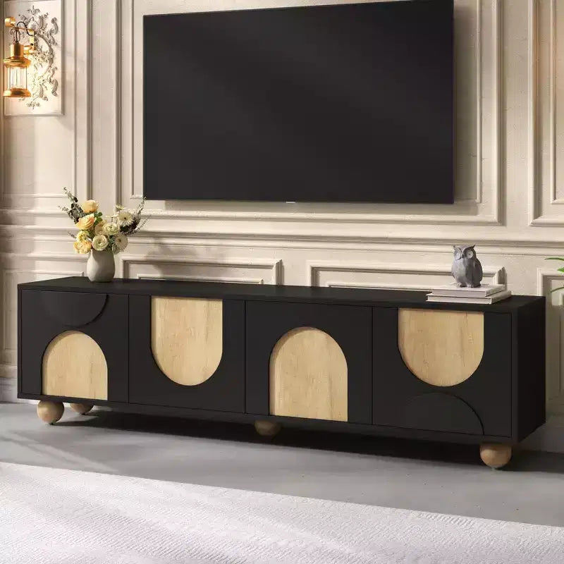 CLIHOME Mobile TV da Fattoria per TV fino a 75 pollici, Consolle Multimediale in Stile Crema con Dispositivo Rebound, Centro di Intrattenimento con 5 Gambe in Legno Massello