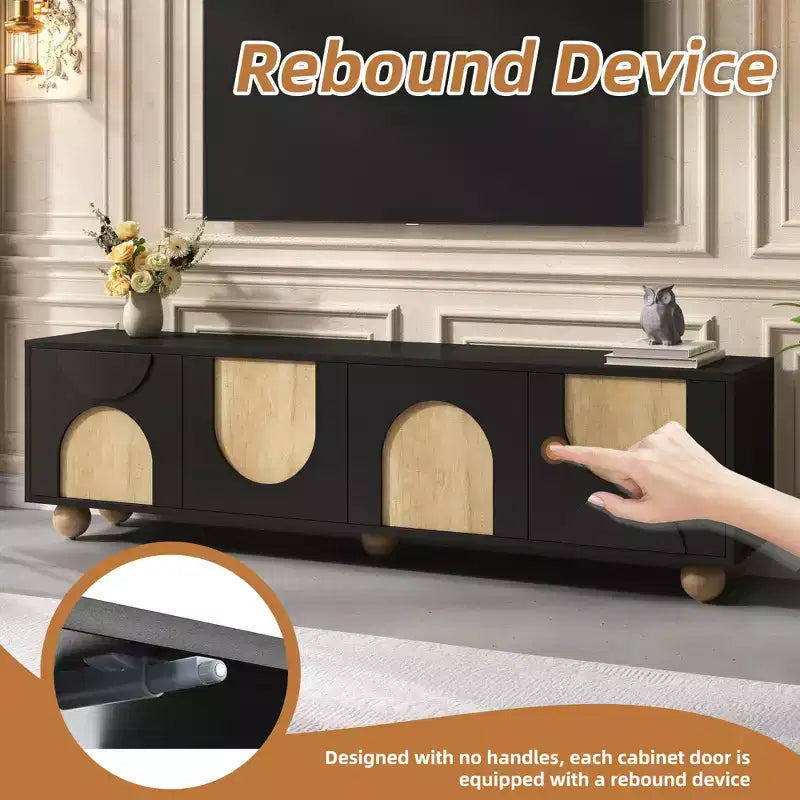 CLIHOME Mobile TV da Fattoria per TV fino a 75 pollici, Consolle Multimediale in Stile Crema con Dispositivo Rebound, Centro di Intrattenimento con 5 Gambe in Legno Massello