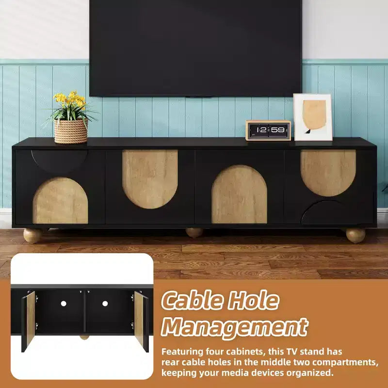 CLIHOME Mobile TV da Fattoria per TV fino a 75 pollici, Consolle Multimediale in Stile Crema con Dispositivo Rebound, Centro di Intrattenimento con 5 Gambe in Legno Massello