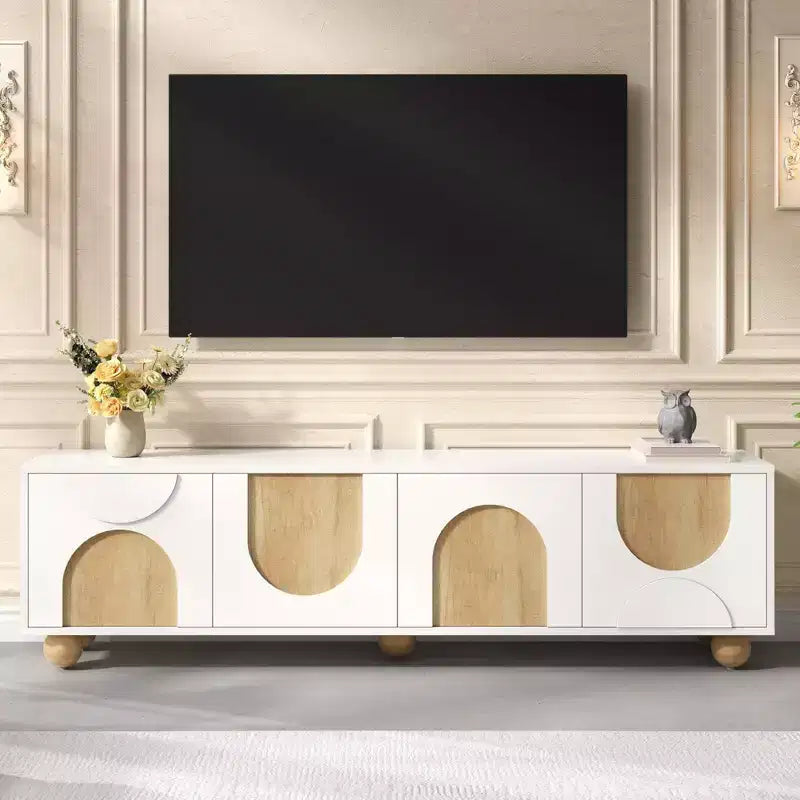 CLIHOME Mobile TV da Fattoria per TV fino a 75 pollici, Consolle Multimediale in Stile Crema con Dispositivo Rebound, Centro di Intrattenimento con 5 Gambe in Legno Massello