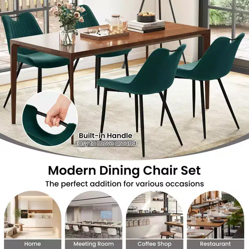 Set di 4 sedie da pranzo Costway, sedie da cucina imbottite in similpelle con gambe in metallo, nero/grigio/verde