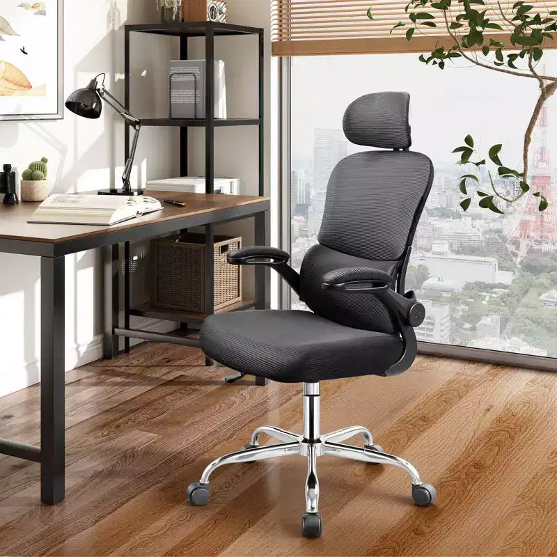 DEXYLLO Sedia da ufficio in rete, comfort ergonomico con poggiatesta 3D e braccioli ribaltabili, ideale per professionisti e giocatori, nero