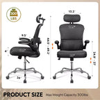 DEXYLLO Sedia da ufficio in rete, comfort ergonomico con poggiatesta 3D e braccioli ribaltabili, ideale per professionisti e giocatori, nero