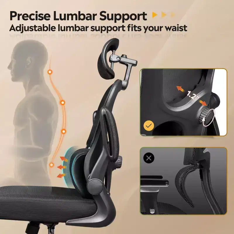 DEXYLLO Sedia da ufficio in rete, comfort ergonomico con poggiatesta 3D e braccioli ribaltabili, ideale per professionisti e giocatori, nero