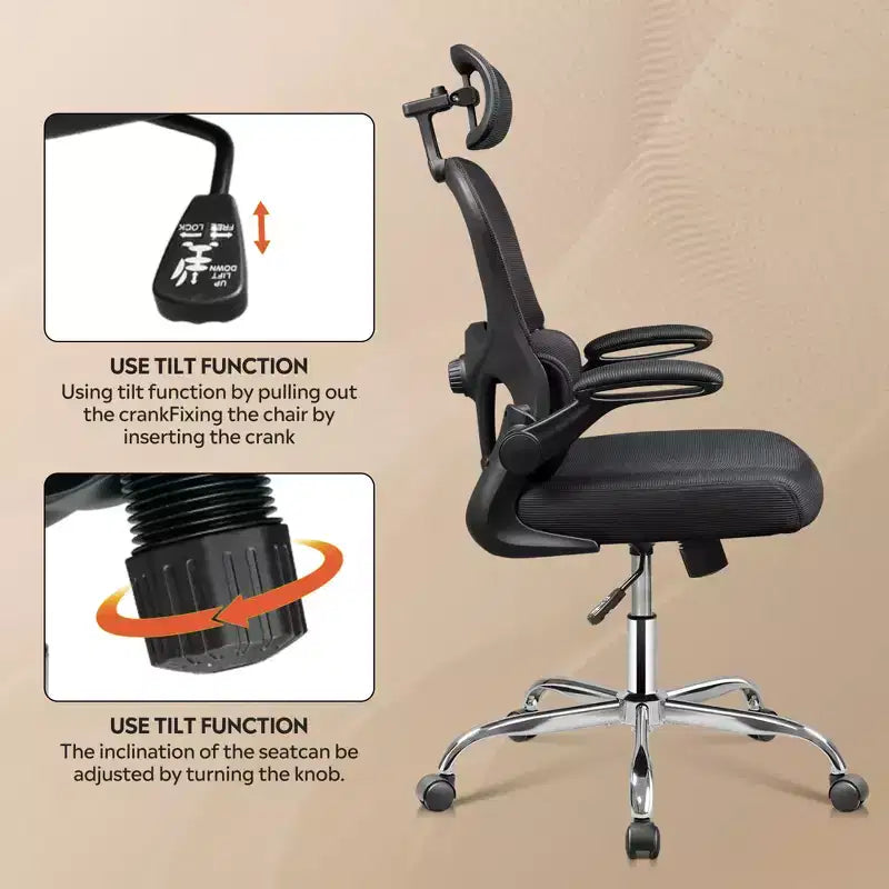 DEXYLLO Sedia da ufficio in rete, comfort ergonomico con poggiatesta 3D e braccioli ribaltabili, ideale per professionisti e giocatori, nero