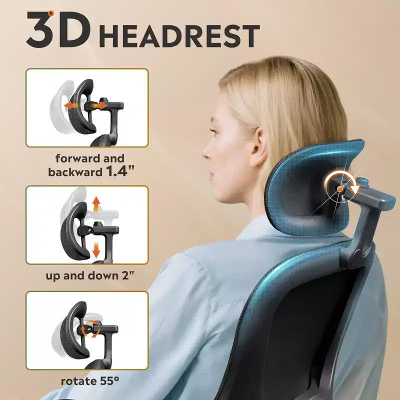DEXYLLO Sedia da ufficio in rete, comfort ergonomico con poggiatesta 3D e braccioli ribaltabili, ideale per professionisti e giocatori, nero