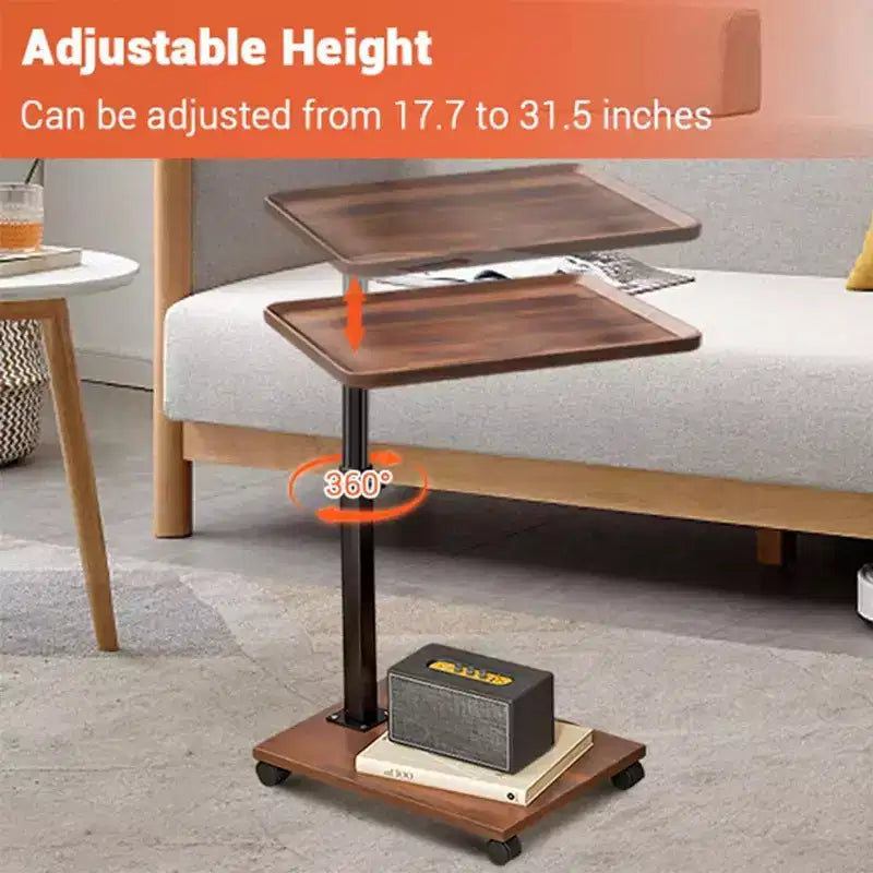 Tavolino a C, vassoio girevole a 360° con ruote e altezza regolabile per soggiorno, camera da letto, studio e piccoli spazi