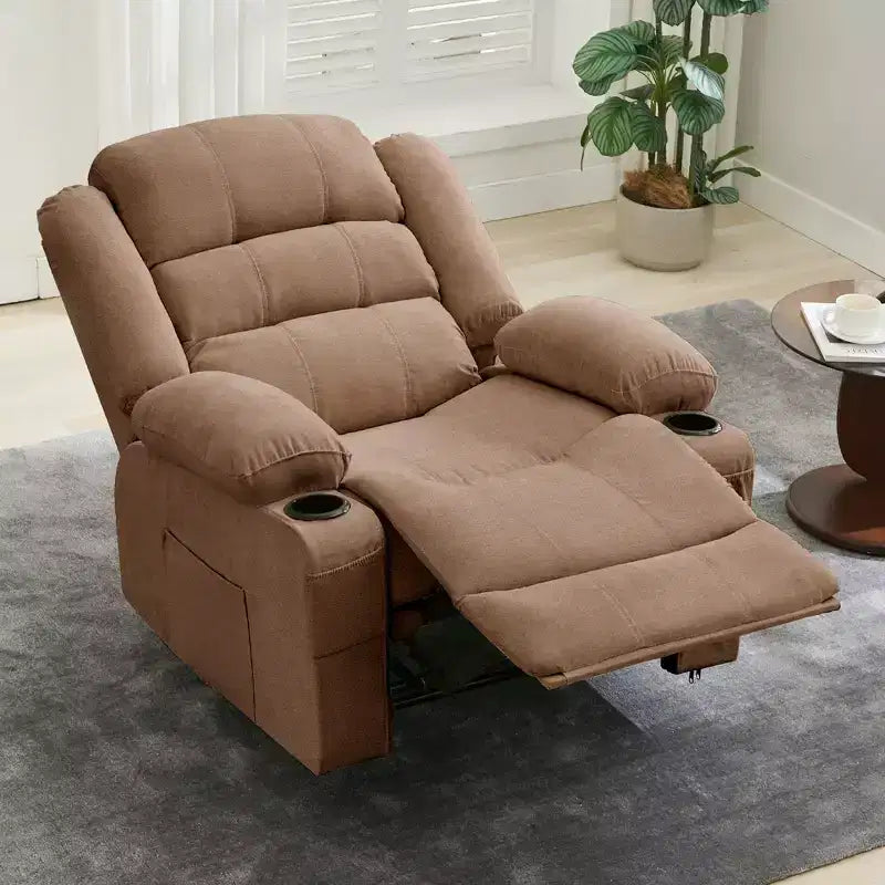 Poltrona reclinabile grande per adulti, reclinabile manuale in tessuto, divano reclinabile singolo minimalista con tasche laterali, portabicchieri