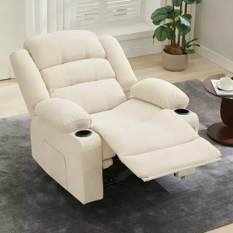 Poltrona reclinabile grande per adulti, reclinabile manuale in tessuto, divano reclinabile singolo minimalista con tasche laterali, portabicchieri