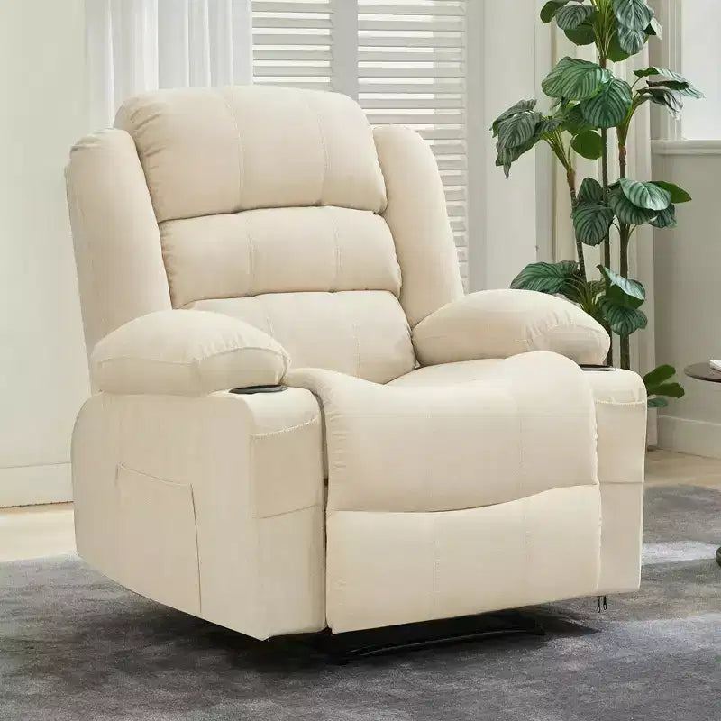 Poltrona reclinabile grande per adulti, reclinabile manuale in tessuto, divano reclinabile singolo minimalista con tasche laterali, portabicchieri