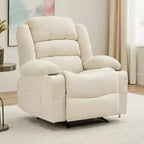 Large Recliner Chair for Adults, Manual Fabric Recliner, Minimalist Single Reclining Sofa with Side Pockets, Cup Holders