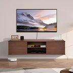VEVOR Mobile TV Sospeso, Mobile TV da Parete 60" con Ripiano Regolabile e Ante Scorrevoli, Scaffale TV Sospeso a 2 Livelli, Marrone