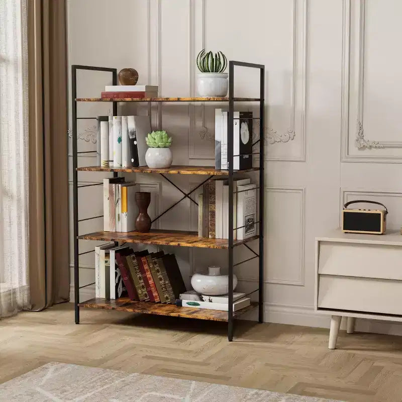 Libreria moderna semplice da 45 pollici, libreria in legno a 4 ripiani, scaffale multifunzionale adatto per soggiorno e camera da letto