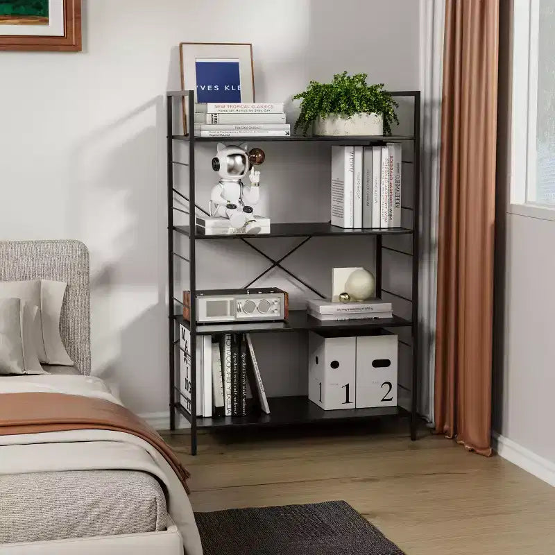 Libreria moderna semplice da 45 pollici, libreria in legno a 4 ripiani, scaffale multifunzionale adatto per soggiorno e camera da letto