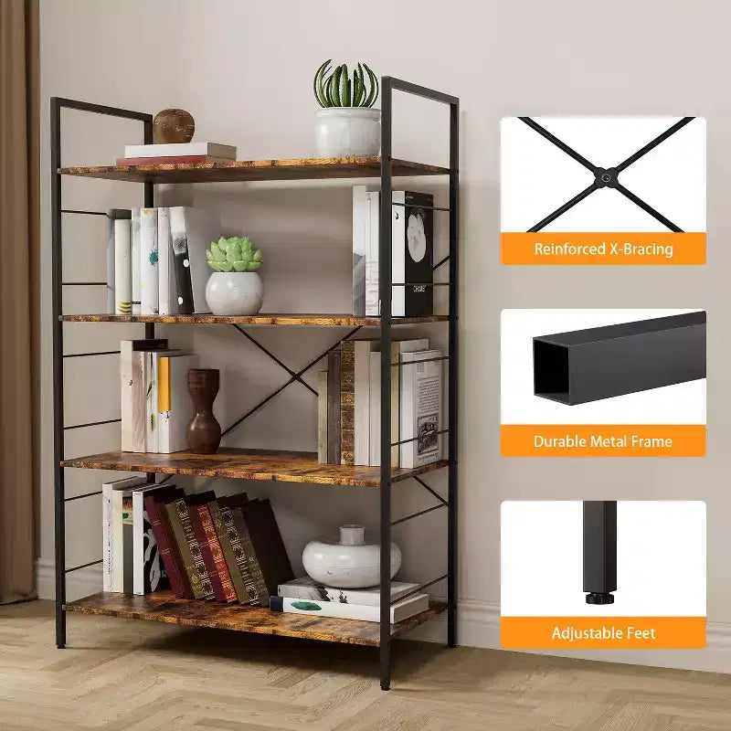 Libreria moderna semplice da 45 pollici, libreria in legno a 4 ripiani, scaffale multifunzionale adatto per soggiorno e camera da letto